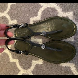 Coach Leather tong sandals silver coach sign